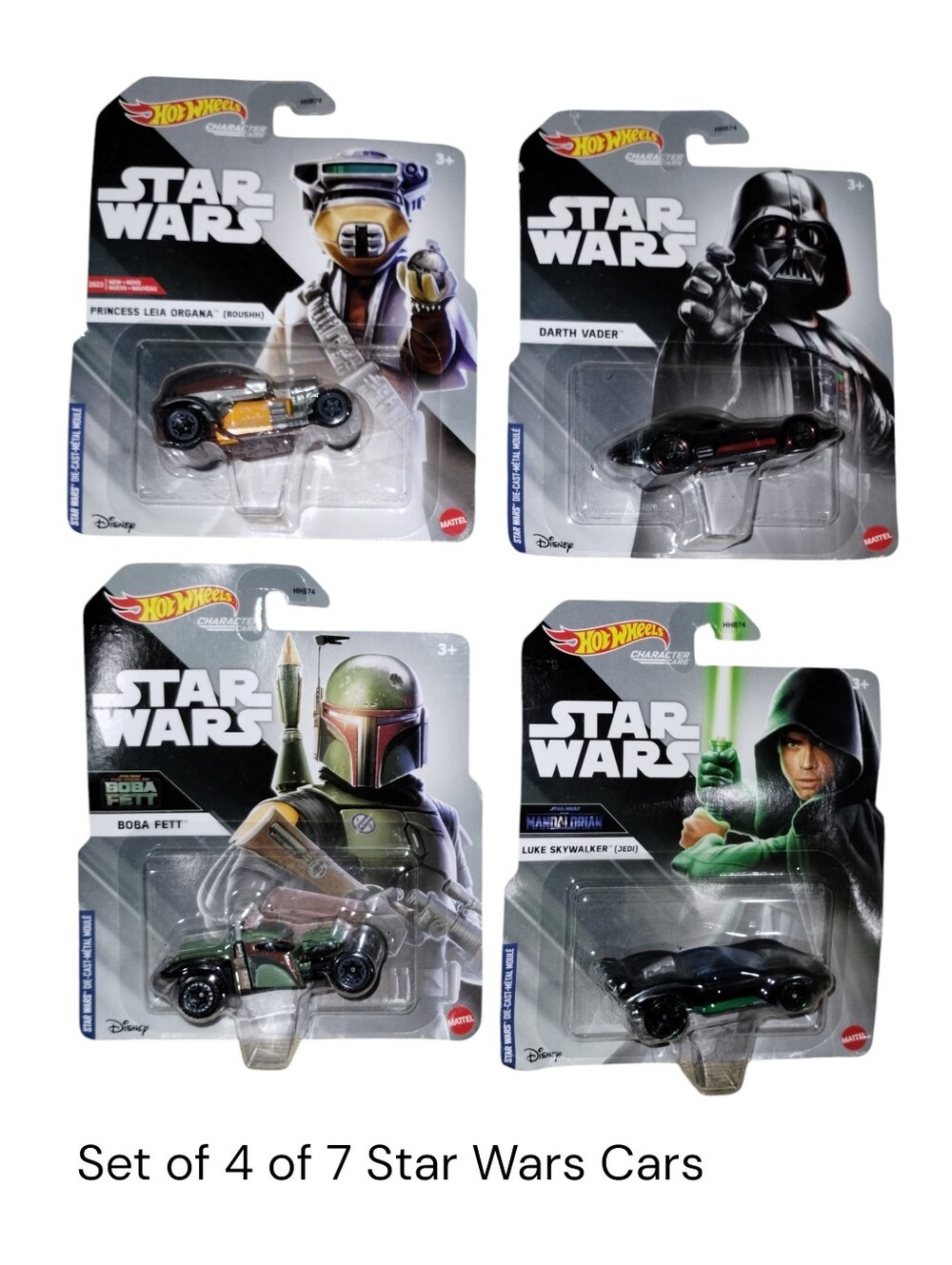 4pc Star Wars Hot Wheels Character Cars Nib